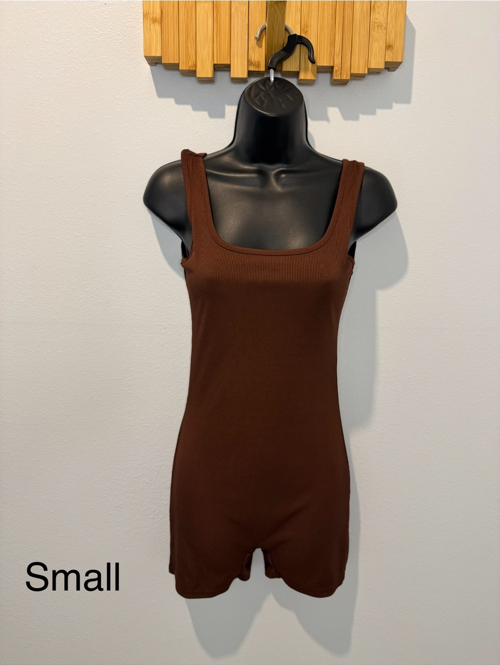 Brown Ribbed Sleeveless Romper